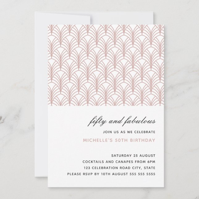 Pink 50 and Fabulous Art Deco 50th birthday Invitation (Front)