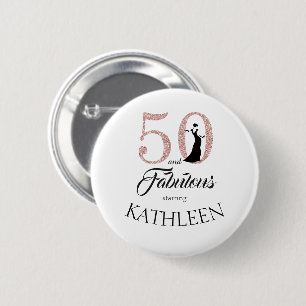 Pink 50 and Fabulous Birthday Party Custom Name 6 Cm Round Badge