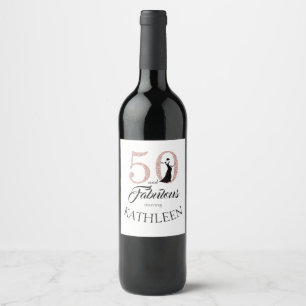 Pink 50 and Fabulous Birthday Party Custom Name Wine Label