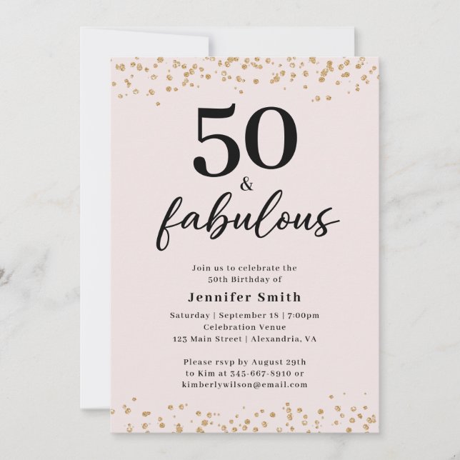 Pink 50 and Fabulous Birthday Party Invitation (Front)
