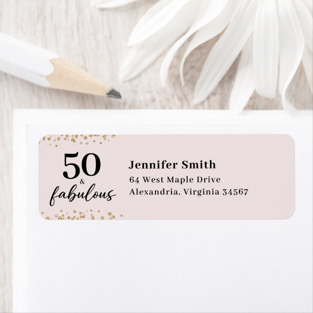 Pink 50 and Fabulous Birthday Party Label (Insitu)