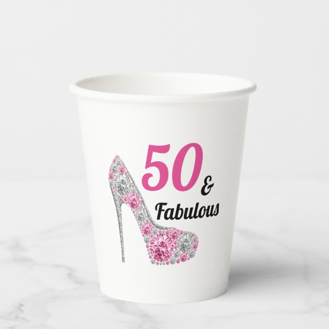 Pink 50 and Fabulous Birthday Party Paper Paper Cups (Front)