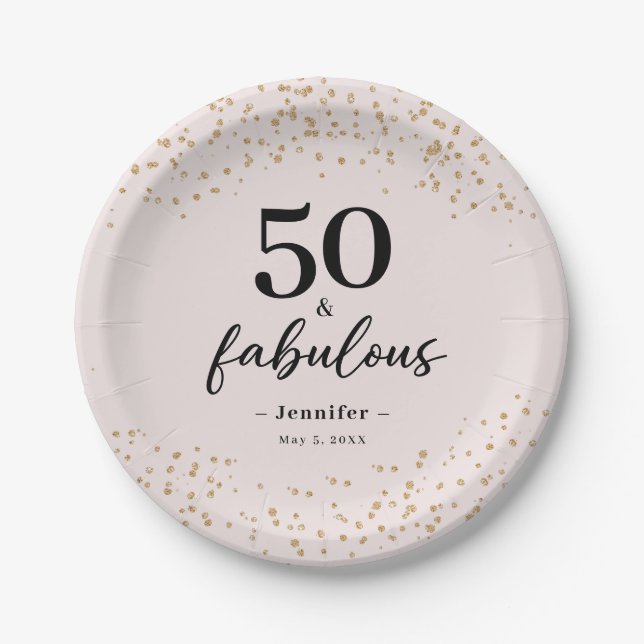 Pink 50 and Fabulous Birthday Party Paper Plate (Front)