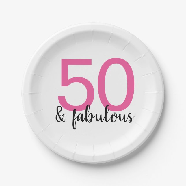 Pink 50 and Fabulous Birthday Party Paper Plates (Front)