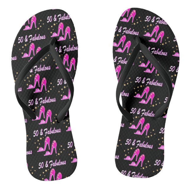 PINK 50 AND FABULOUS BIRTHDAY SHOE DESIGN FLIP FLOPS (Footbed)