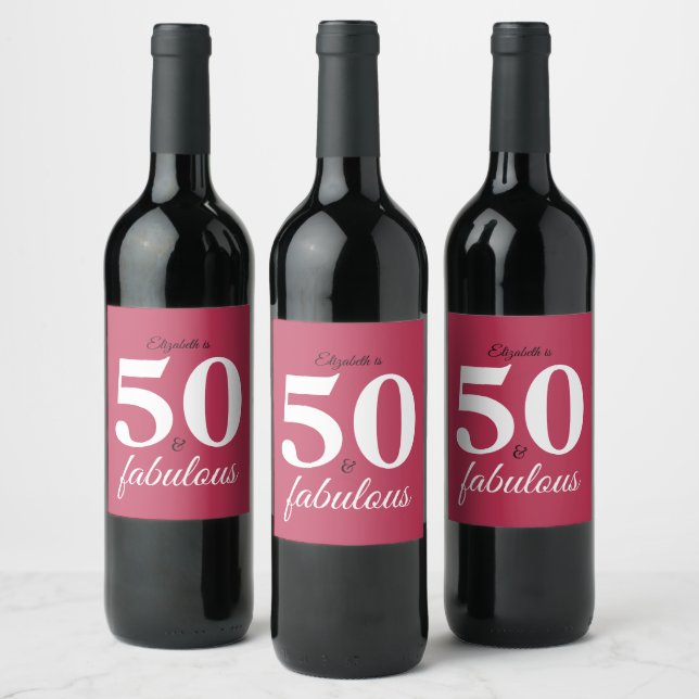 Pink 50 And Fabulous Birthday  Wine Label (Bottles)