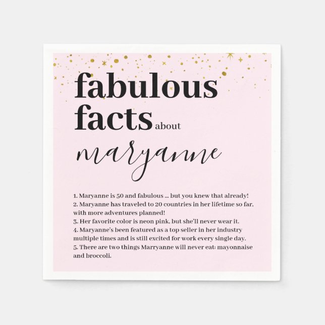 Pink 50 and Fabulous Fun Fact Birthday Party Napkin (Front)