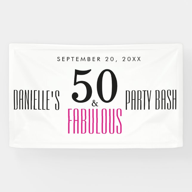 Pink 50 and Fabulous Typography 50th Birthday Banner (Horizontal)