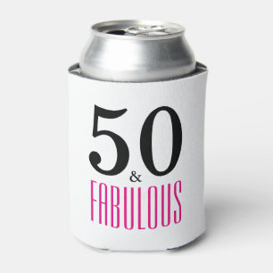 Pink 50 and Fabulous Typography 50th Birthday Can Cooler