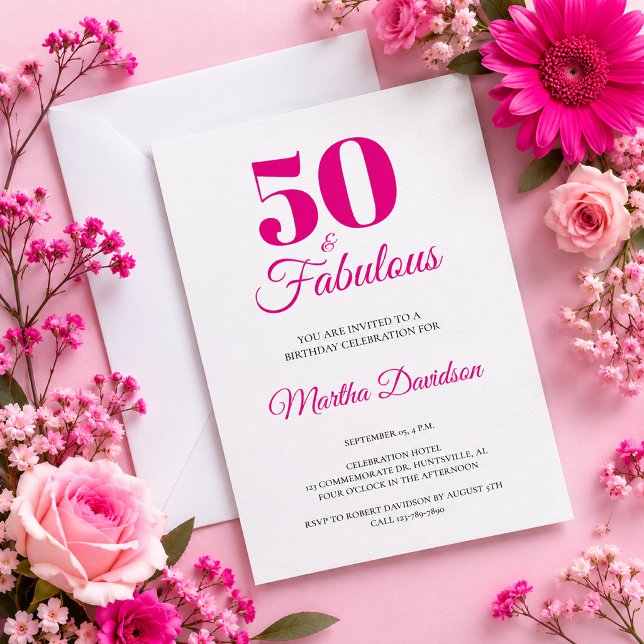 Pink 50 & Fabulous Elegant Celebration Invitation (Pink 50 & Fabulous Elegant Celebration Invitation)
