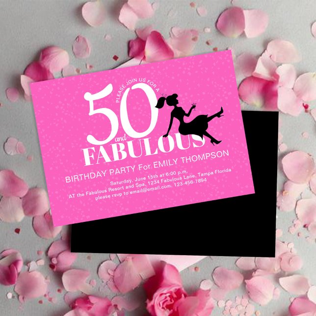 Pink 50th Birthday Party Chic Custom  Invitation (50th Birthday party hot pink and black invitations. )