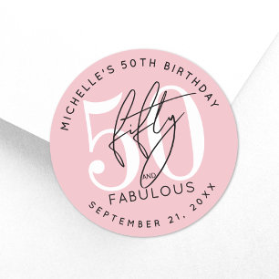 Pink 50th Birthday Party Classic Round Sticker