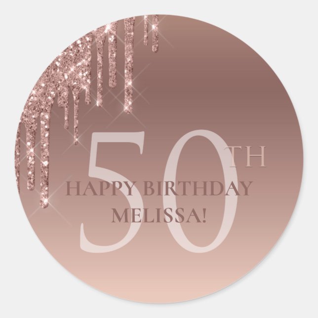 Pink 50th Birthday Sparkly Glitter Classic Round Sticker (Front)
