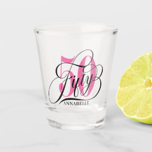 Pink 50th Birthday Typography Shot Glass