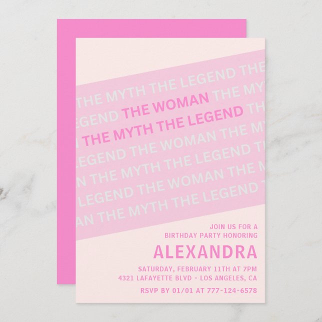 Pink 53rd birthday invitations Humour Woman Myth  (Front/Back)