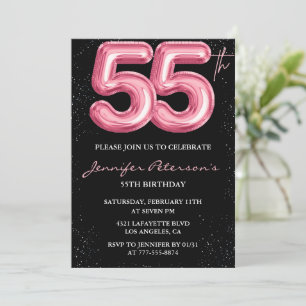 Pink 55th birthday invitations Balloon Glam Black