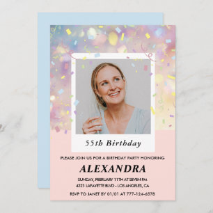 Pink 55th birthday invitations Confetti Photo 
