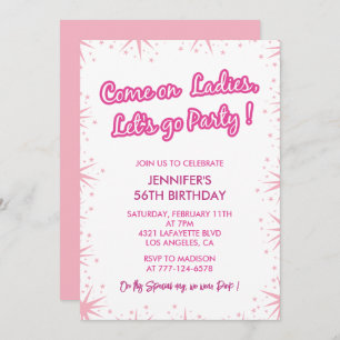 Pink 56th birthday invitations Sparkle Girl 