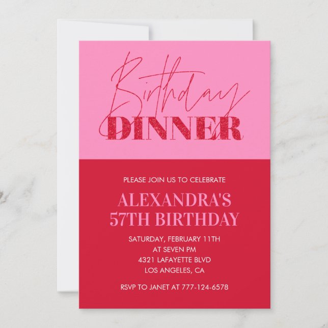 Pink 57th birthday invitations Birthday Dinner (Front)
