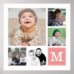 Pink 5 Photo Collage Instagram Gallery Monogram Poster