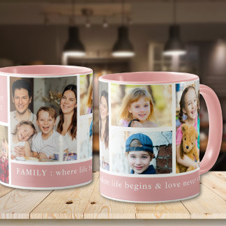Pink 5 Photo Family Where Life Begins Quote   Mug