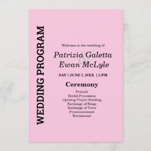 Pink 5x7 Wedding Program Programme