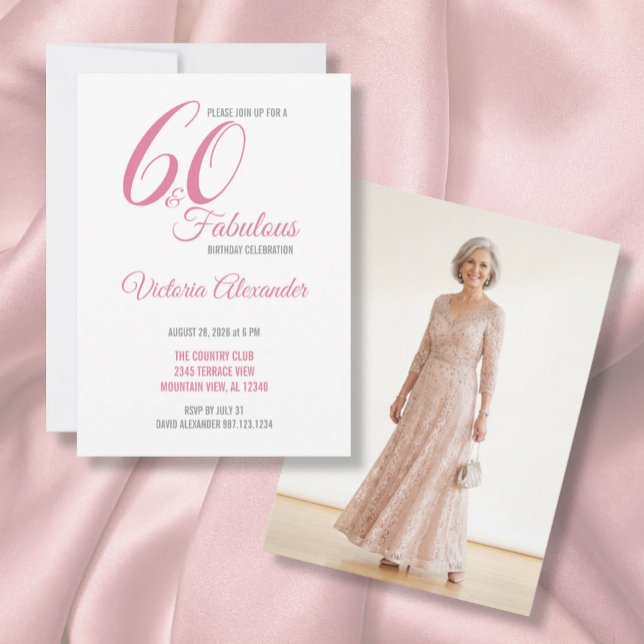 Pink 60 and Fabulous Elegant Script Birthday Invitation (Pink 60 and Fabulous Elegant Script Birthday Invitation)