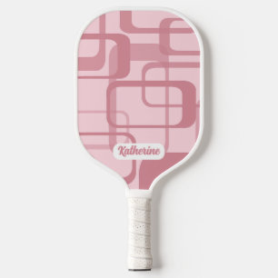 Pink 60's 70's Abstract Pattern Name Pickleball Paddle