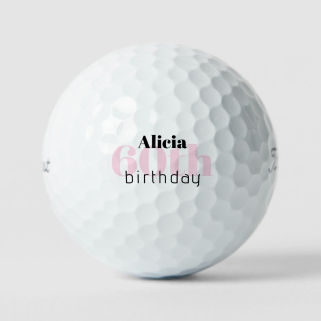 Pink 60th Birthday Custom Name   Titleist Pro V1 Golf Balls (Front)