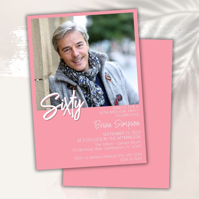 Pink 60th Birthday Photo  Invitation (Creator Uploaded)