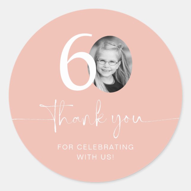 Pink 60th Birthday Thank You Classic Round Sticker (Front)