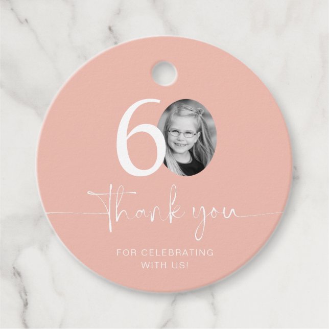 Pink 60th Birthday Thank You Favour Tags (Front)