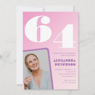 Pink 64th birthday invitations Retro Photo
