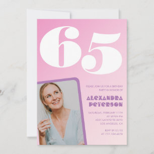 Pink 65th birthday invitations Retro Photo