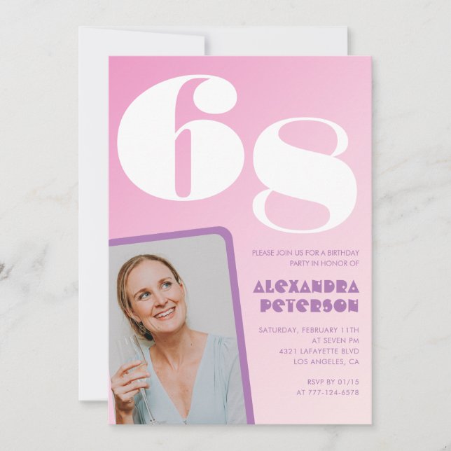 Pink 68th birthday invitations Retro Photo (Front)