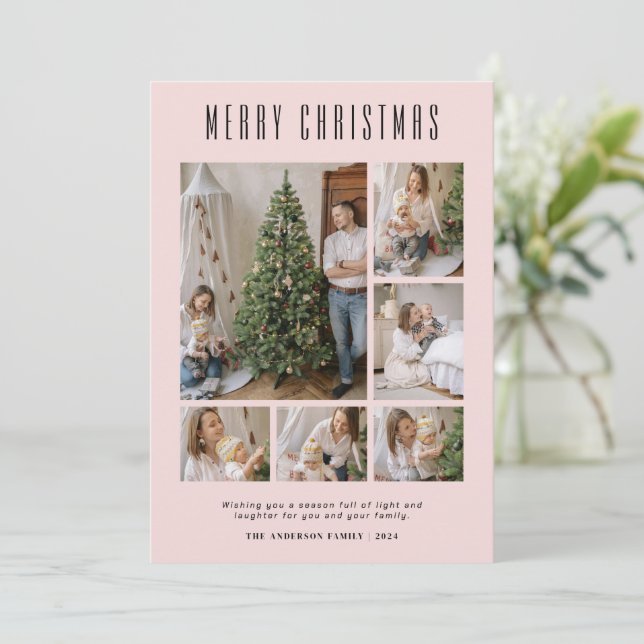 Pink 6 Family Photo Christmas Holiday Card (Standing Front)