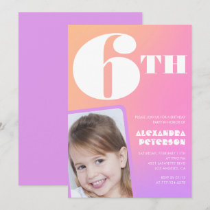 Pink 6th birthday invitations Colourful Photo