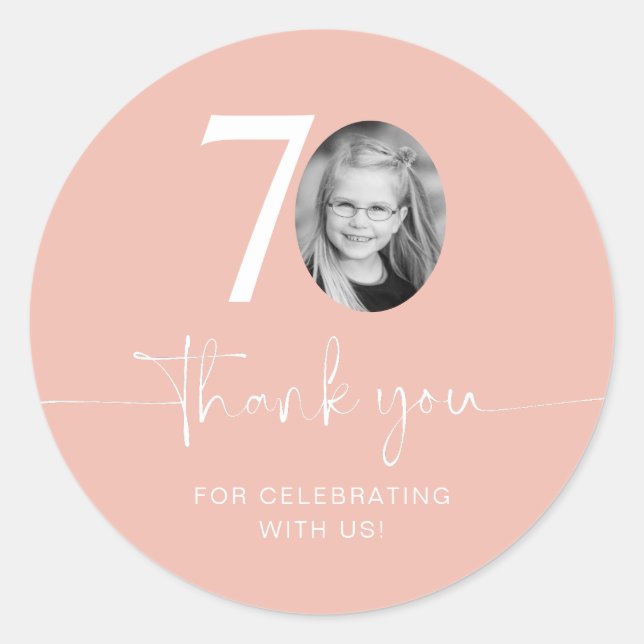 Pink 70th Birthday Thank You Classic Round Sticker (Front)