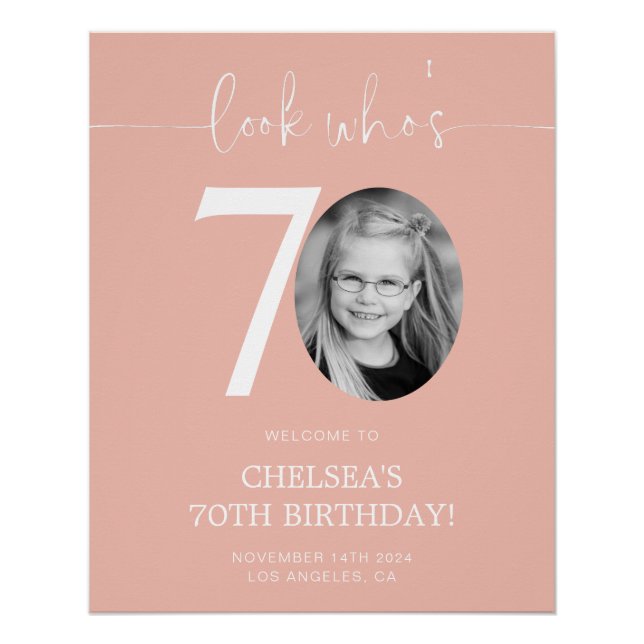 Pink 70th Birthday Welcome Sign | Look Who's 70 (Front)