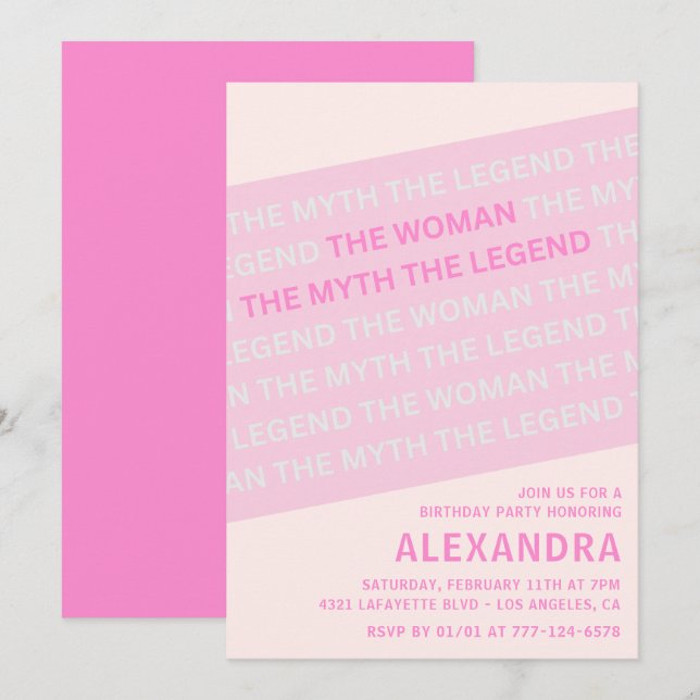 Pink 79th birthday invitations Humour Woman Myth  (Front/Back)