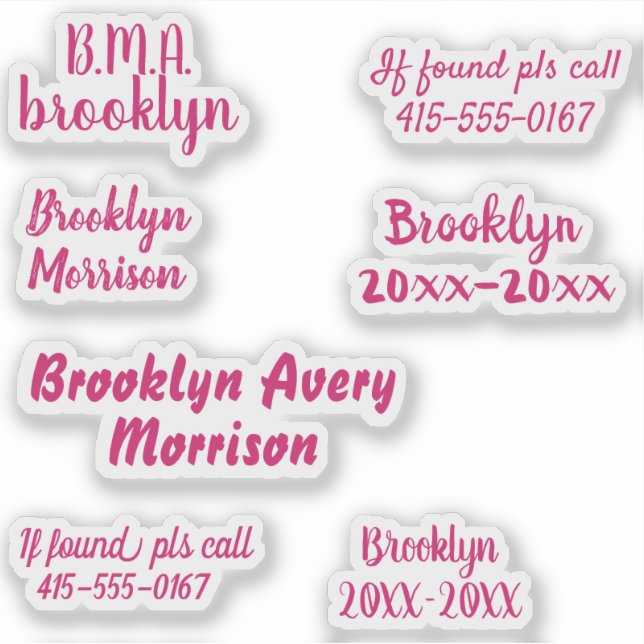 Pink 7 Custom Texts Name Script Decal School (Front)