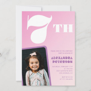 Pink 7th birthday invitations Girl Retro Photo
