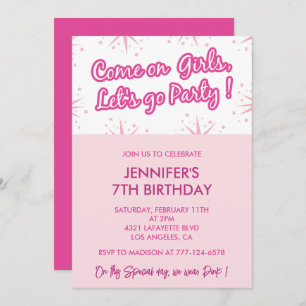 Pink 7th birthday invitations trendy fun mode