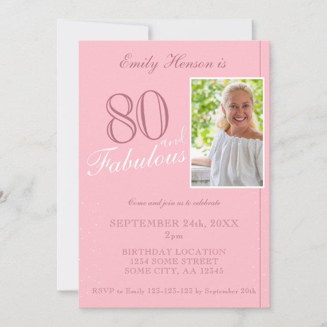 Pink 80 and Fabulous Elegant Photo Birthday Invitation (Front)