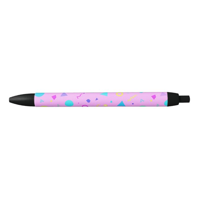 Pink 80s Memphis Geometric Pattern Black Ink Pen (Front)