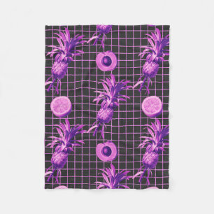 Pink 80s Pineapple Mango Lemon Pattern Fleece Blanket