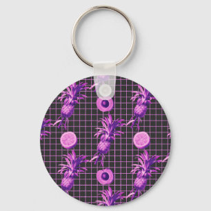 Pink 80s Pineapple Mango Lemon Pattern Key Ring