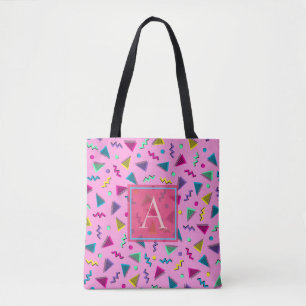 Pink 80s style monogram tote bag