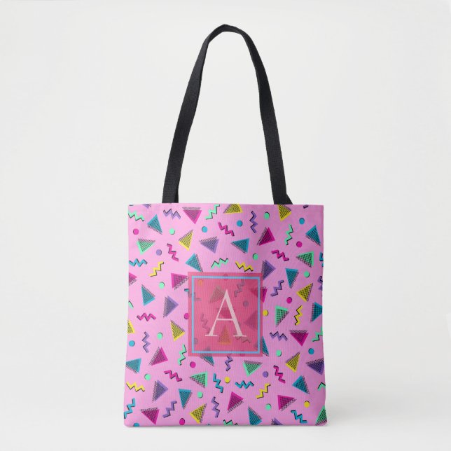 Pink 80s style monogram tote bag (Front)