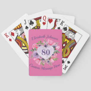 Pink 80th Birthday Personalised Playing Cards